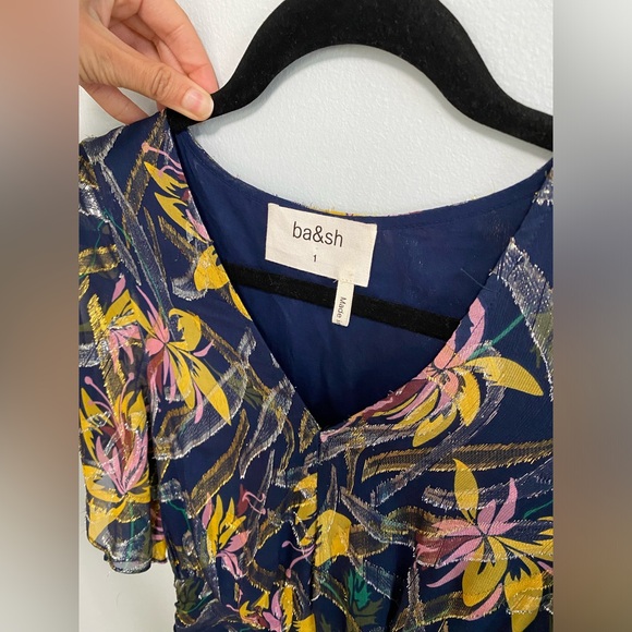 BA&SH NAVY FLORAL FLOWY SILK DRESS - Picture 4 of 4